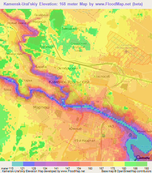 Kamensk-Ural'skiy,Russia Elevation Map