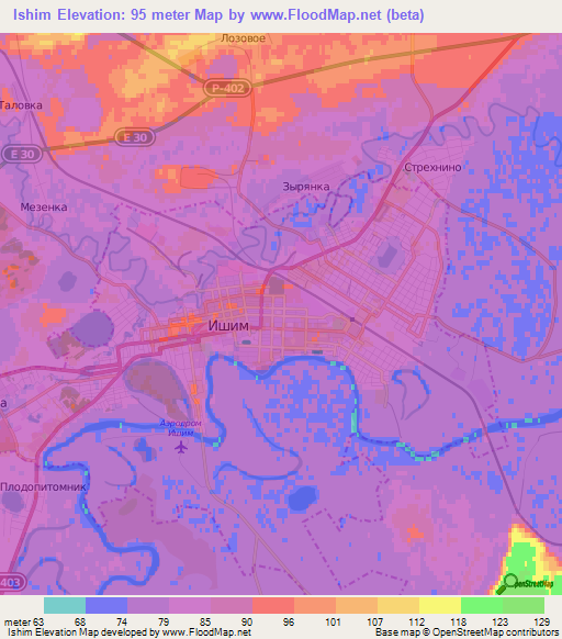 Ishim,Russia Elevation Map