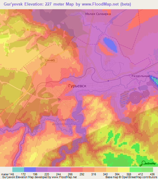 Gur'yevsk,Russia Elevation Map