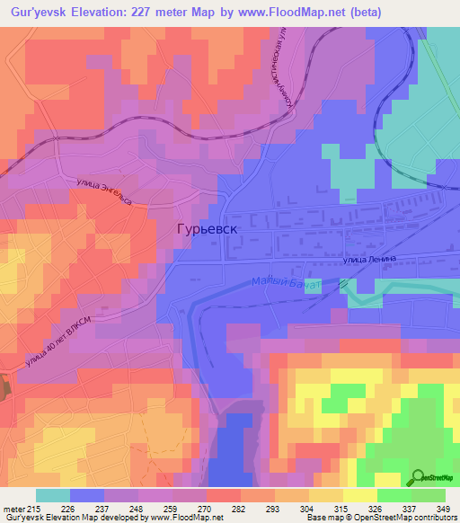 Gur'yevsk,Russia Elevation Map