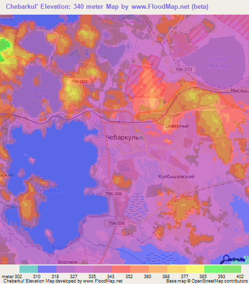 Chebarkul',Russia Elevation Map