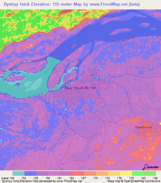 Bystryy Istok,Russia Elevation Map