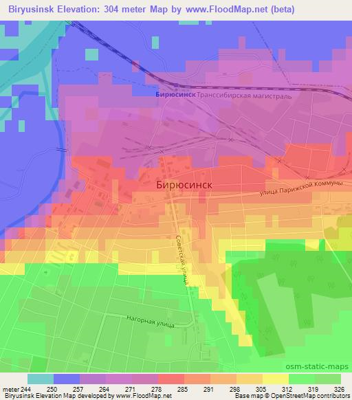 Biryusinsk,Russia Elevation Map