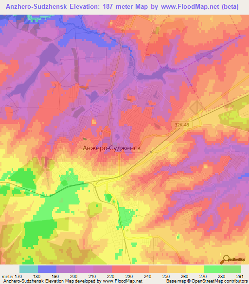 Anzhero-Sudzhensk,Russia Elevation Map