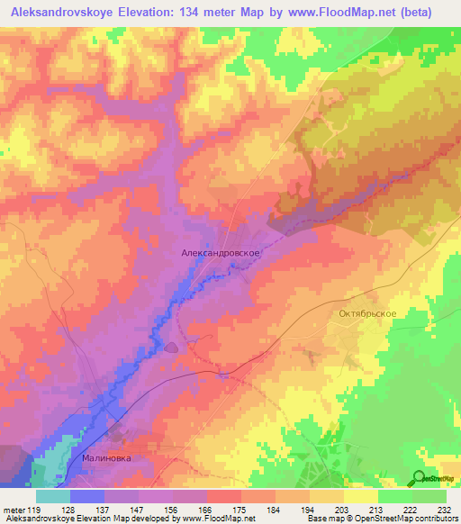 Aleksandrovskoye,Russia Elevation Map