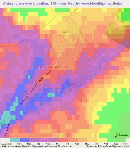 Aleksandrovskoye,Russia Elevation Map