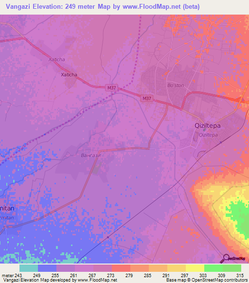 Vangazi,Uzbekistan Elevation Map