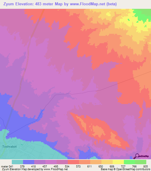 Zyum,Uzbekistan Elevation Map