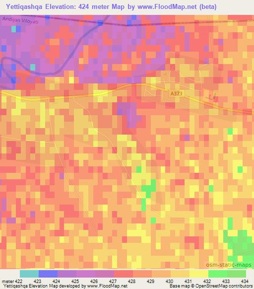 Yettiqashqa,Uzbekistan Elevation Map