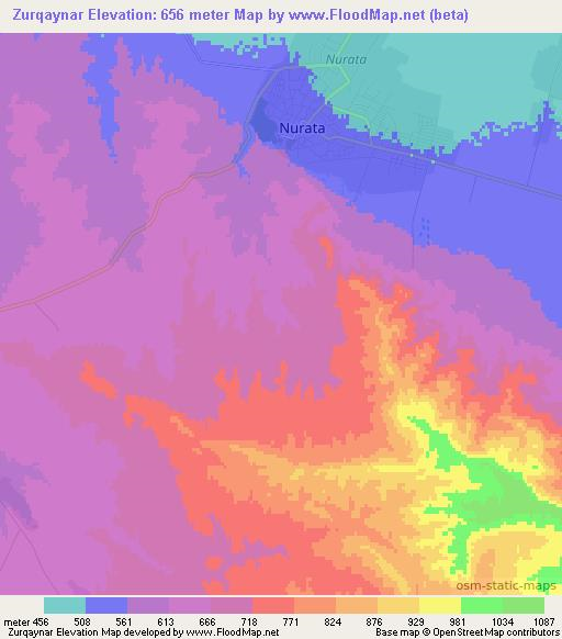 Zurqaynar,Uzbekistan Elevation Map