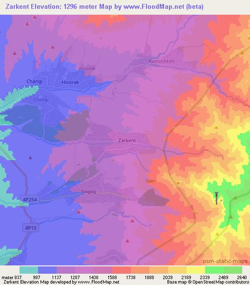 Zarkent,Uzbekistan Elevation Map