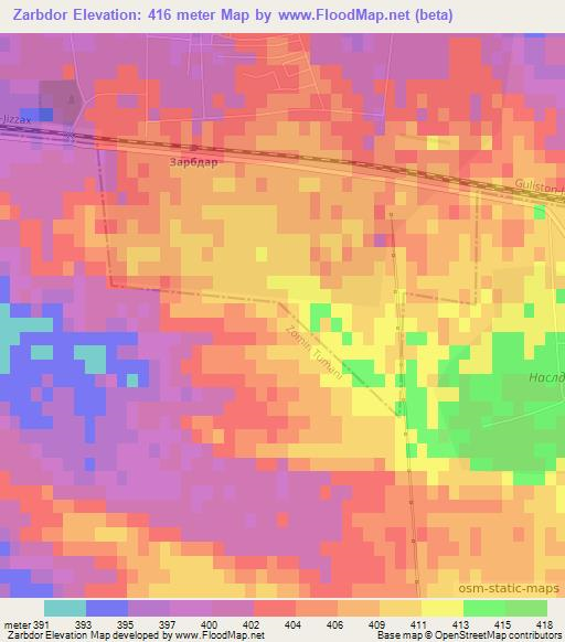 Zarbdor,Uzbekistan Elevation Map