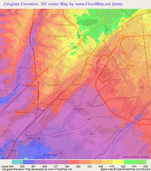 Zangiata,Uzbekistan Elevation Map