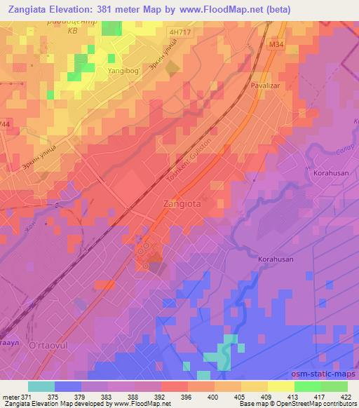 Zangiata,Uzbekistan Elevation Map