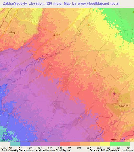 Zakhar'yevskiy,Uzbekistan Elevation Map