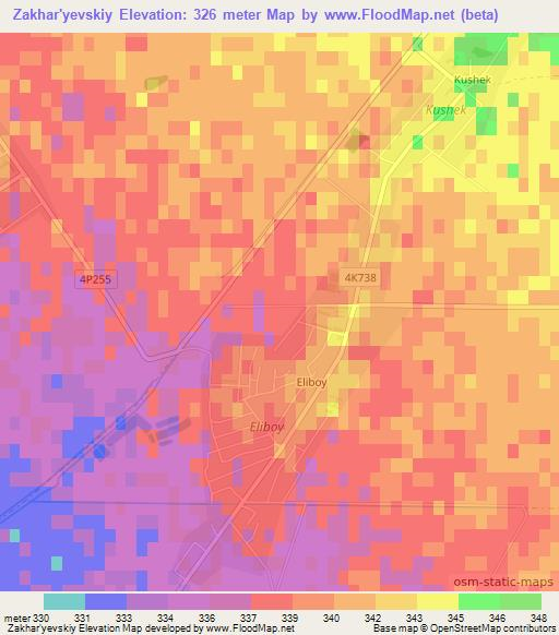 Zakhar'yevskiy,Uzbekistan Elevation Map