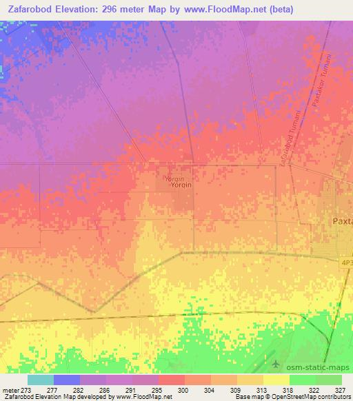 Zafarobod,Uzbekistan Elevation Map