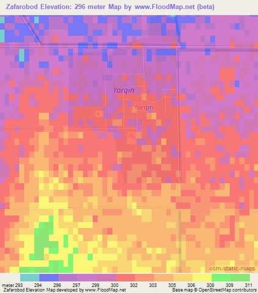Zafarobod,Uzbekistan Elevation Map