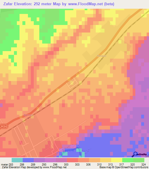 Zafar,Uzbekistan Elevation Map