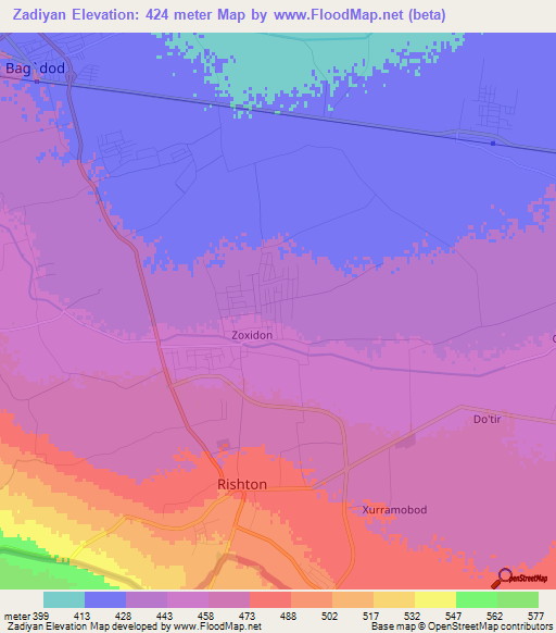 Zadiyan,Uzbekistan Elevation Map