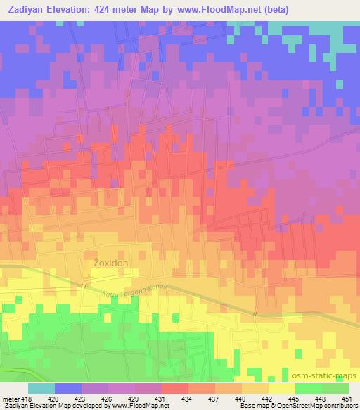 Zadiyan,Uzbekistan Elevation Map