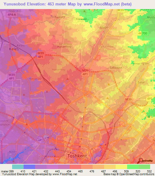Yunusobod,Uzbekistan Elevation Map