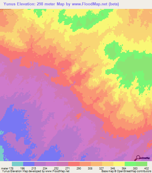 Yunus,Uzbekistan Elevation Map