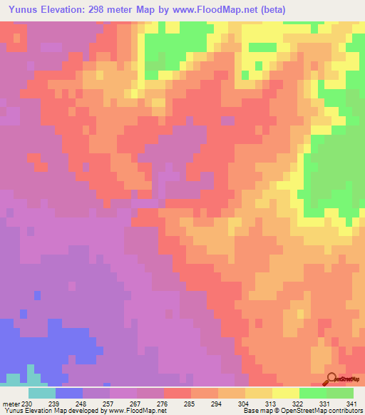 Yunus,Uzbekistan Elevation Map