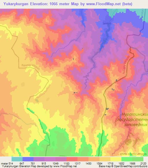 Yukarykurgan,Uzbekistan Elevation Map