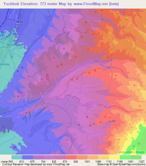 Yuchbuk,Uzbekistan Elevation Map