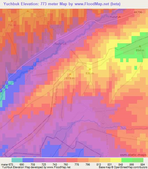 Yuchbuk,Uzbekistan Elevation Map