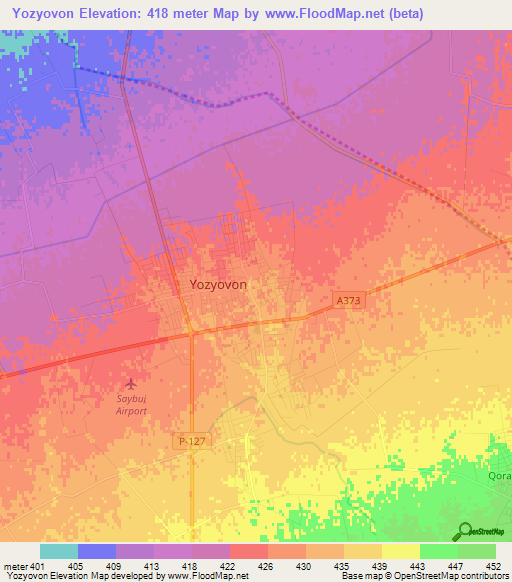 Yozyovon,Uzbekistan Elevation Map