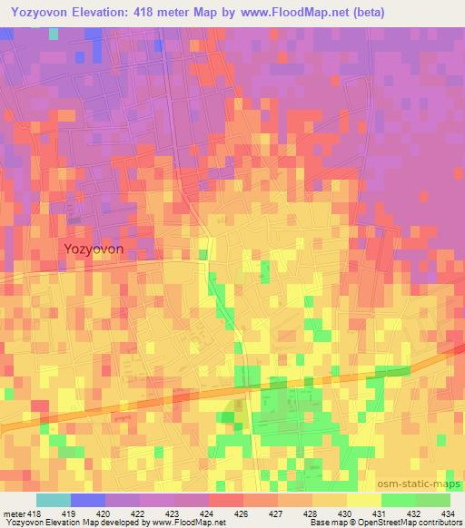 Yozyovon,Uzbekistan Elevation Map