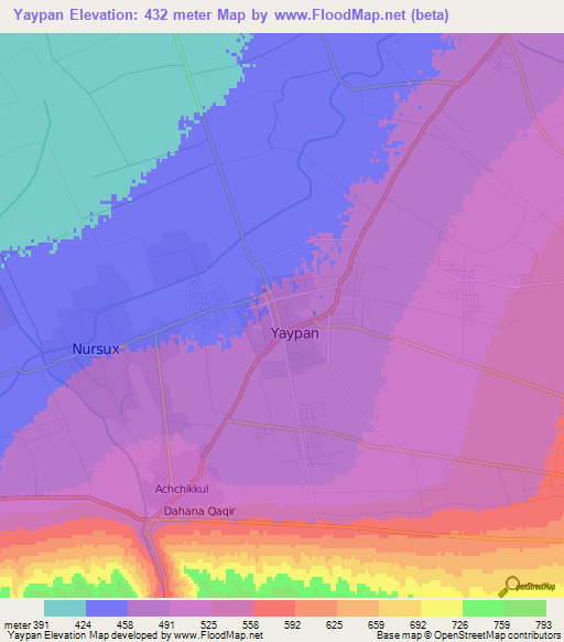 Yaypan,Uzbekistan Elevation Map