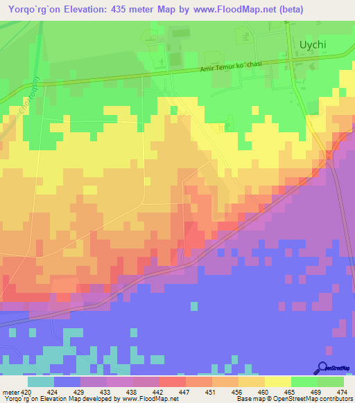 Yorqo`rg`on,Uzbekistan Elevation Map