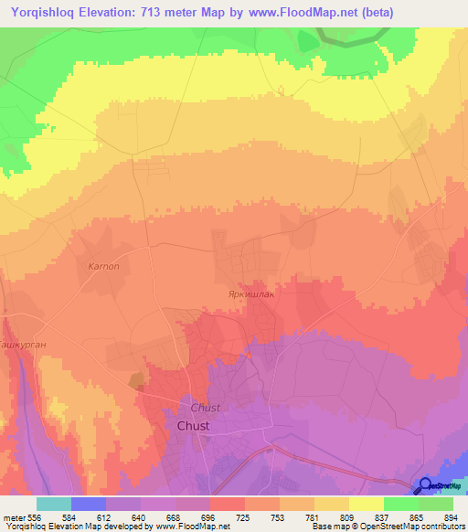 Yorqishloq,Uzbekistan Elevation Map