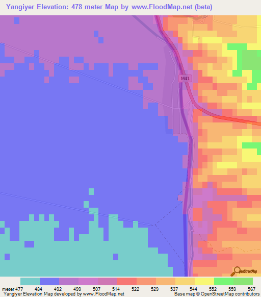 Yangiyer,Uzbekistan Elevation Map