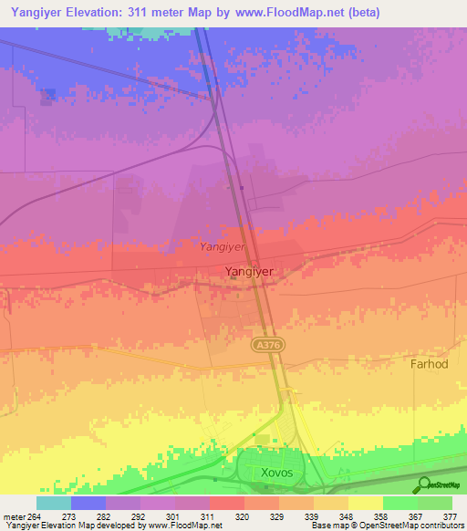Yangiyer,Uzbekistan Elevation Map