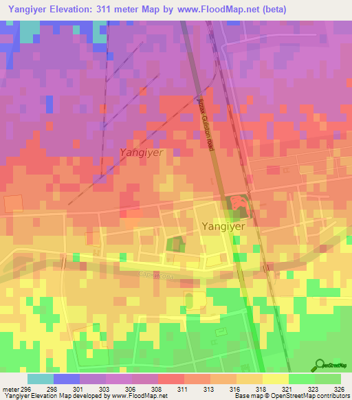 Yangiyer,Uzbekistan Elevation Map