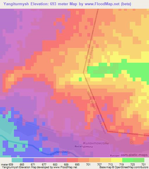 Yangiturmysh,Uzbekistan Elevation Map