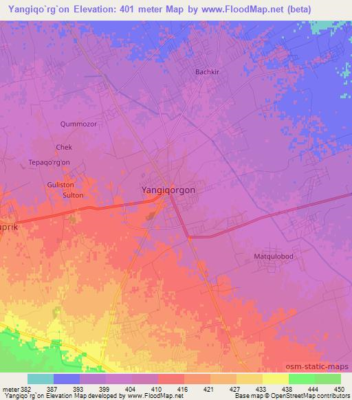 Yangiqo`rg`on,Uzbekistan Elevation Map