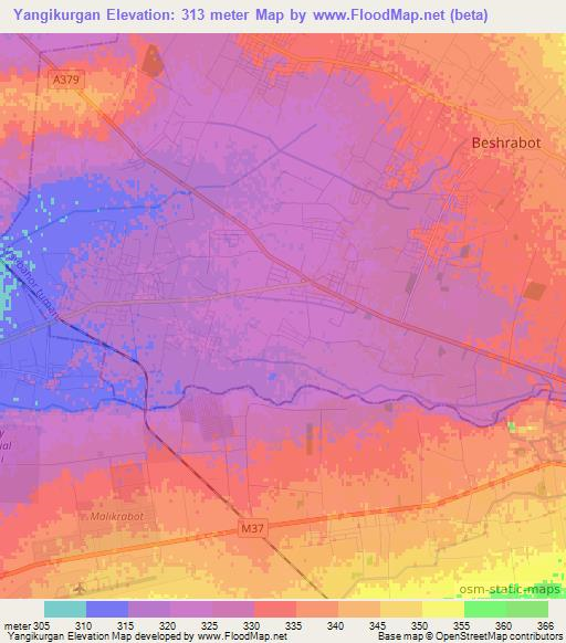 Yangikurgan,Uzbekistan Elevation Map