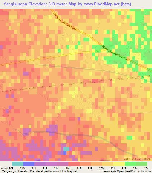 Yangikurgan,Uzbekistan Elevation Map