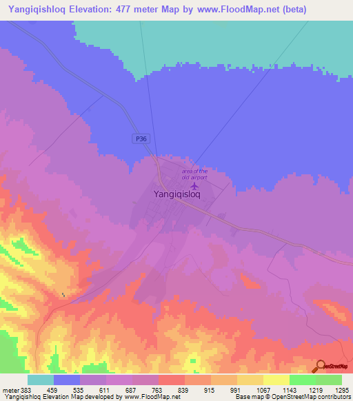 Yangiqishloq,Uzbekistan Elevation Map