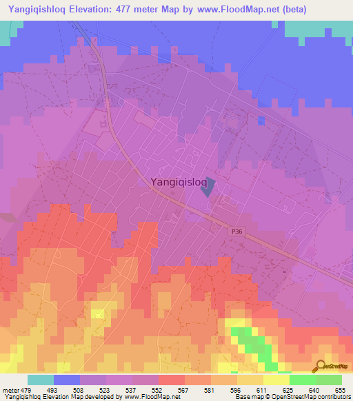 Yangiqishloq,Uzbekistan Elevation Map