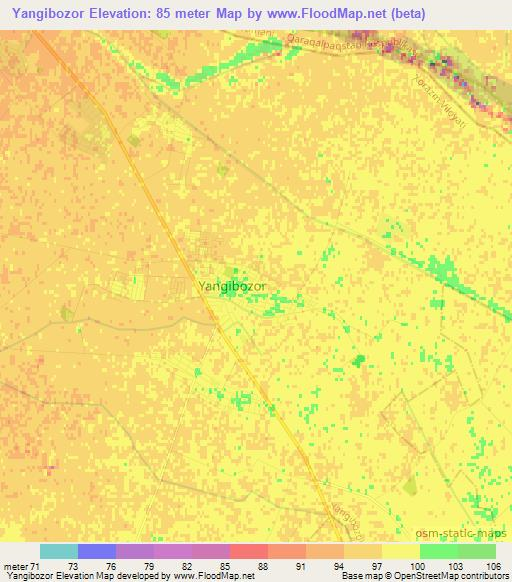 Yangibozor,Uzbekistan Elevation Map