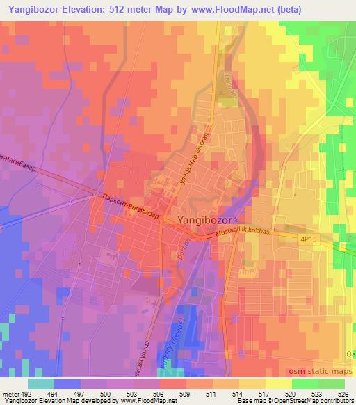 Yangibozor,Uzbekistan Elevation Map