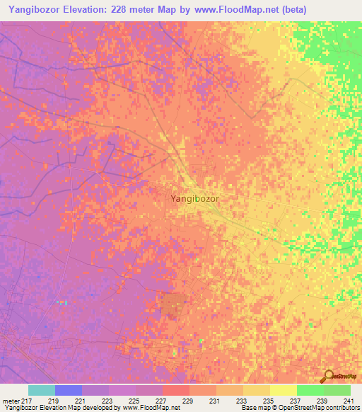 Yangibozor,Uzbekistan Elevation Map