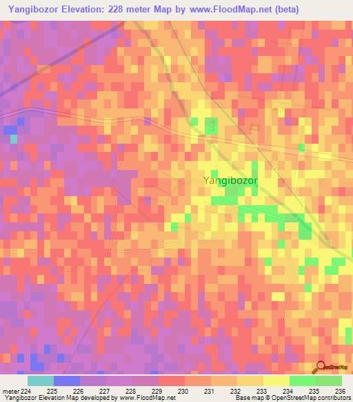 Yangibozor,Uzbekistan Elevation Map