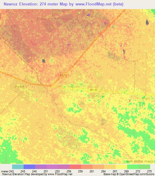 Nawruz,Uzbekistan Elevation Map